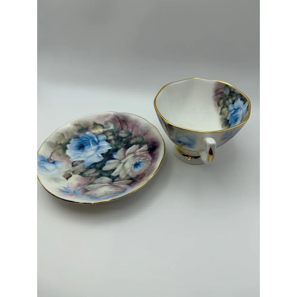 Vintage Royal Garden Rose Blossom Teacup & Saucer Set of 4 Staffordshire England